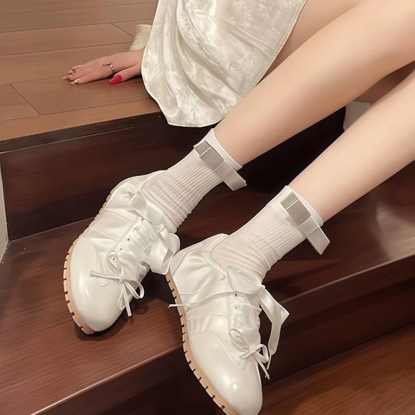 Genuine Leather Version ~ Internal Height Increase 6cm Bowknot Ballet Trainers For Women, Su Yin's Same Style Satin Flat_vogvips.com