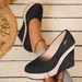 Women's Fabric Wedge Heel Single Shoes Slip On Shallow Mouth Platform European American Style_vogvips.com