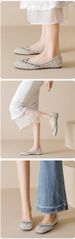 Square Head Single Shoes Female Shallow Mouth Rhinestone Wedding Shoes Flat-soled Fairy With Skirt Ladyshoes Soft Sole_vogvips.com