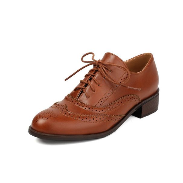 Women's Shoes Brogue Single Shoes Retro Carved British Style Small Leather Shoes Spring And Autumn Shallow Mouth Single Shoes Front Lace Up Ma_vogvips.com