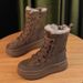 Thick-Soled Snow For Women Winter 2025 New Style Sheepskin Mid-Calf Short Boots With Fleece Lining Thickened Warm Cotton_vogvips.com