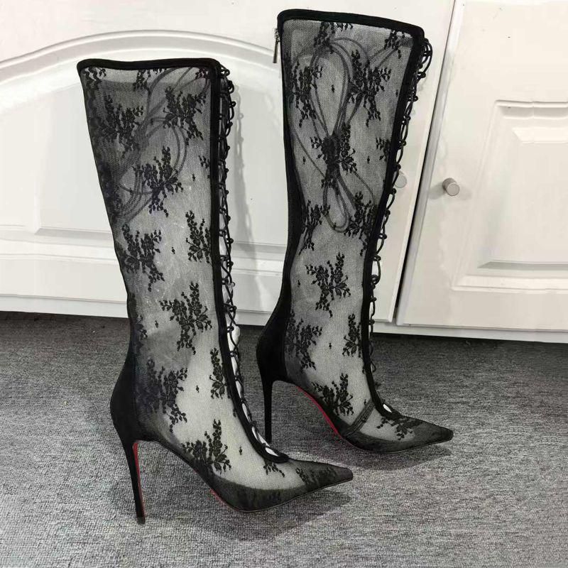 Lace Fishnet Over-The-Knee Boots For Women, Pointed Toe Stiletto High Heels, Sexy Hollow Mesh Long Boots, 2026 New Model_vogvips.com
