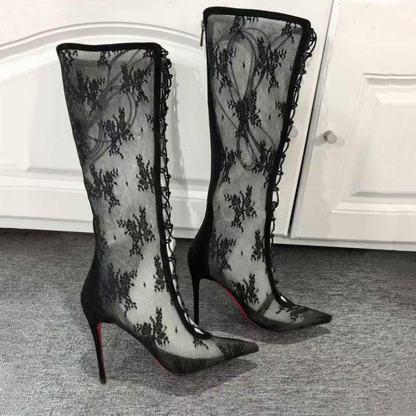 Lace Fishnet Over-The-Knee Boots For Women, Pointed Toe Stiletto High Heels, Sexy Hollow Mesh Long Boots, 2026 New Model_vogvips.com