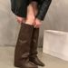 Pointed Toe Chunky Heel Knee-High Boots For Women - Stacked Shaft Retro Riding Boots With PU Upper & Side Zipper | 6-8cm Platform Heel_vogvips.com