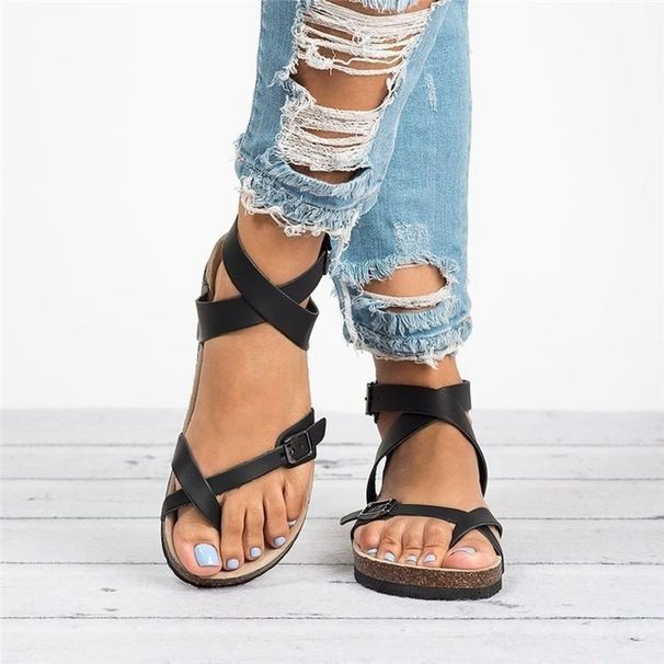 Women’s Shoes Summer Large Size Sandals Cork Bottom Roman Toe Belt Buckle Wrap Sandals For Women_vogvips.com