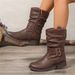 Women's Western Cowboy Boots With Belt Buckle Detail Chunky Heel Mid-Calf Stacked Boots Vintage Fashion Boots Stylish Mid Calf Chunky Heel_vogvips.com