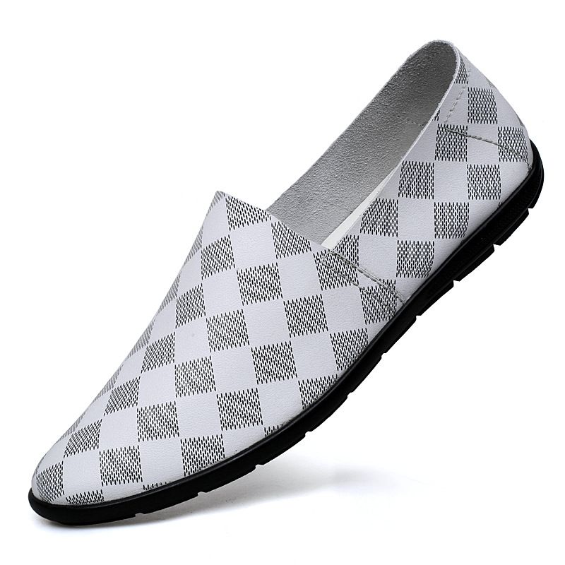 Doudou Shoes Men's Casual Leather Shoes Men's Shoes Embossed Plaid Shoes Lazy Men's Shoes_vogvips.com