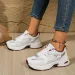 Women White Navy Chunky Running Sneakers Breathable Mesh For Outdoor Sports Daily Wear Daily Outfit_vogvips.com