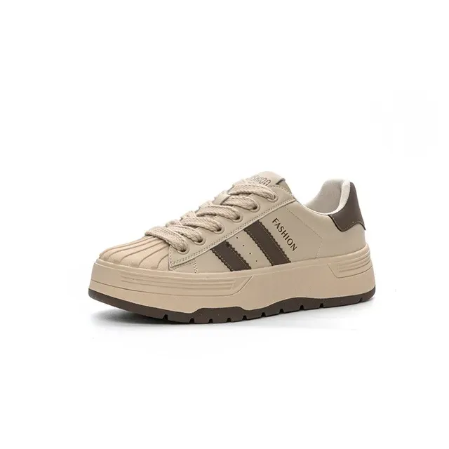 Women Shell Head Genuine Leather Wear-resistant High Height Small White Comfortable Casual Breathable Board Shoes_vogvips.com