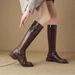 Women's Retro Chunky Heel Knee High Boots Soft PU Leather Riding Boots With Side Zipper For Fall Winter Spring Slimming High Boots Riding Boots_vogvips.com