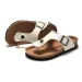 RUIZUSTOCK Unisex Fashion White Thong Sandals PU Leather Cork Footbed Flat Flip Flops With Adjustable Buckle_vogvips.com