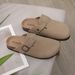 Comwarm Fashion Women's Suede Mules Slippers Men Clogs Cork Insole Sandals With Arch Support Outdoor Beach Slides Home Shoes_vogvips.com