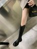 Grape Mom Style V-Cut Long For Women, Autumn And Winter, Fleece-Lined, Round Toe, Chunky Heel, Mid-Calf, High Boots,_vogvips.com