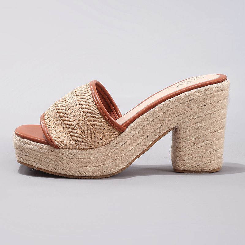 Women's Shoes Rope Wedge Thick Soled Sandals Braided Straw Rope One Strap Casual Summer Waterproof Platform High Heels_vogvips.com
