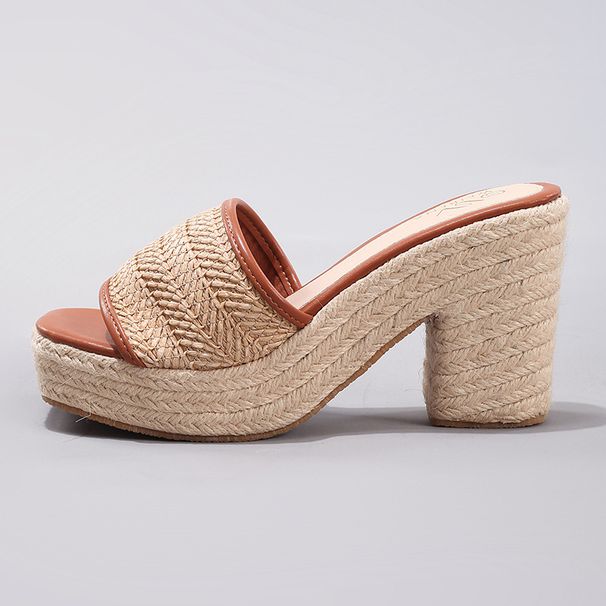 Women's Shoes Rope Wedge Thick Soled Sandals Braided Straw Rope One Strap Casual Summer Waterproof Platform High Heels_vogvips.com