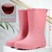 Voyage 2025 Cross-Border Fashion Mid-Calf New Women's Waterproof Trendy Non-Slip Outdoor PVC Fleece-Lined Rain Boots For Women_vogvips.com