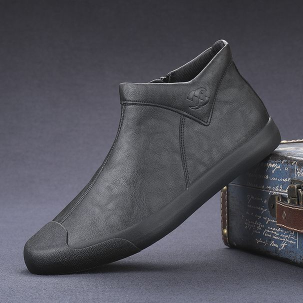 Euro Step Shanbu New Boots Slip-On British Style Mid-Top Autumn Men's Casual Leather Trendy Shoes_vogvips.com
