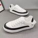 Men's Trendy Slip-On Casual Flat Shoes Summer Breathable White Sneakers Patchwork Canvas_vogvips.com