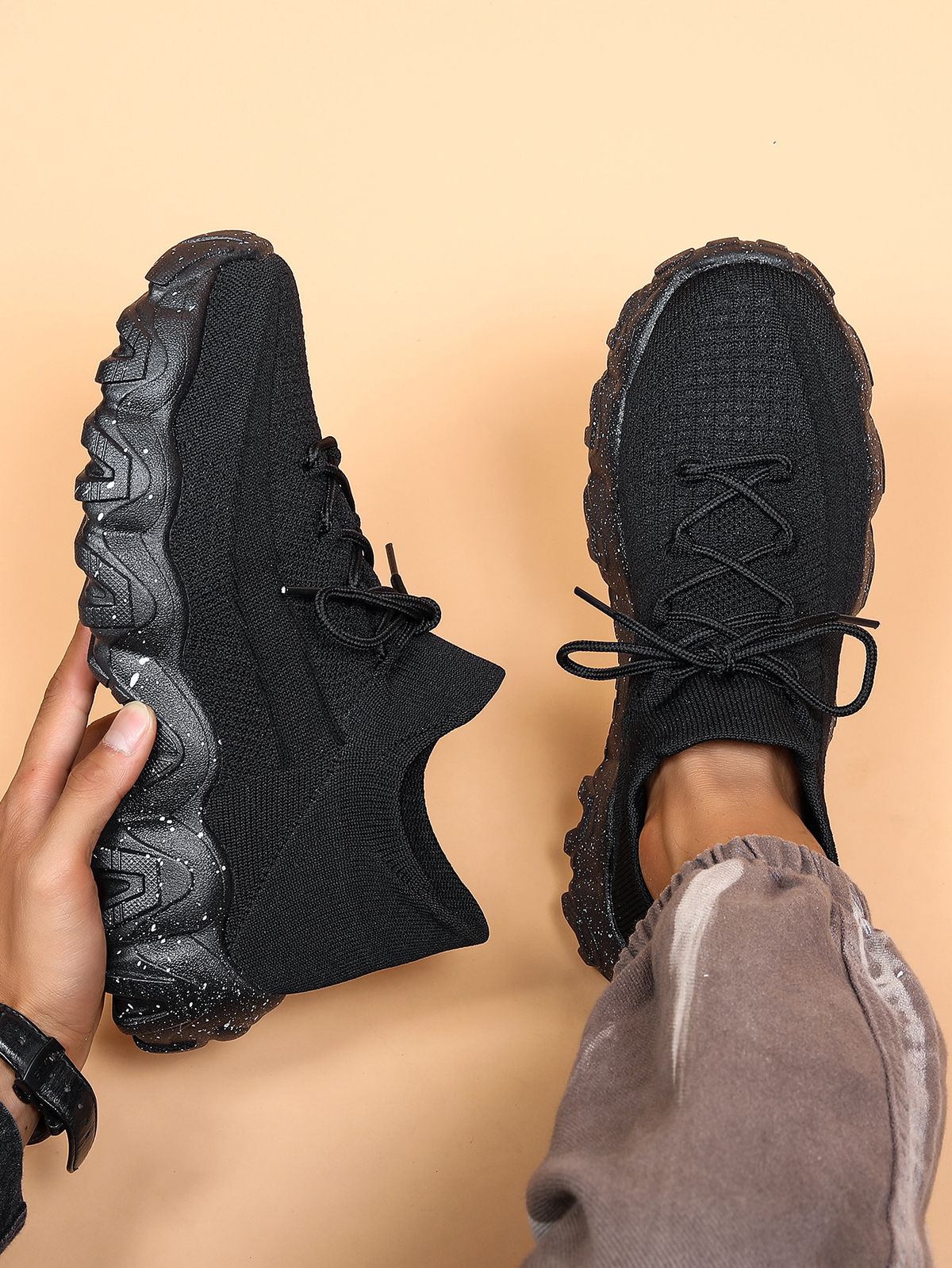 Men’s Shoes Large Size Sports Men's Shoes Breathable Flying Knit Socks Shoes Lace Up Large Size Casual Running_vogvips.com