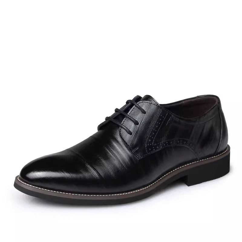 Men's Fashion Brogue Leather Shoes Pointed Toe Lace-up Breathable Casual Wedding Dress Shoes_vogvips.com