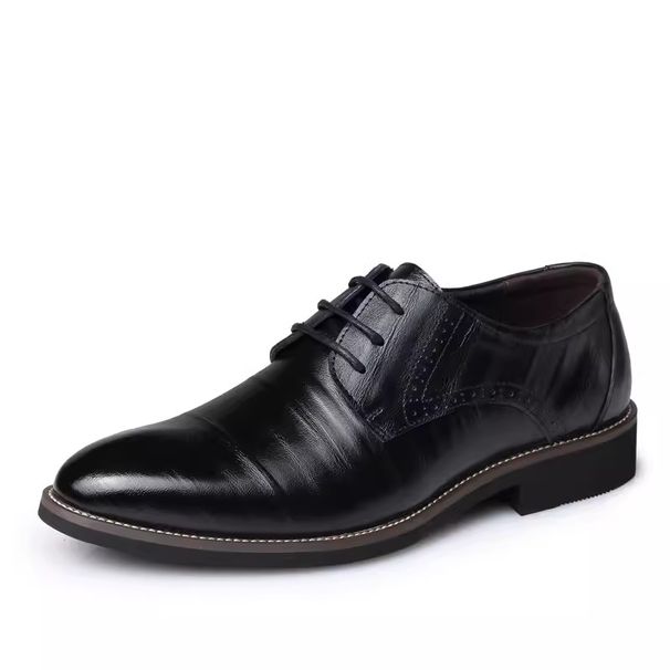 Men's Fashion Brogue Leather Shoes Pointed Toe Lace-up Breathable Casual Wedding Dress Shoes_vogvips.com