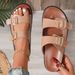 Double-layer Sole Slippers For Women, Summer Outdoor Wear, One-Strap Flat Slippers, Beach Flat Roman , European And American Style_vogvips.com