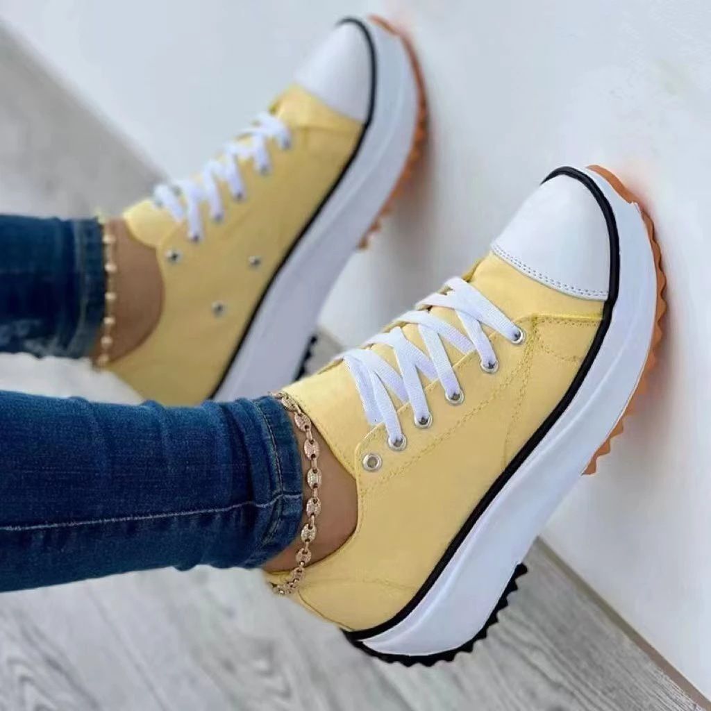 New Women Platform Sneakers Casual Shoes Canvas Tennis Ladies Shoes Chunky Sneakers Lace Up Shoes Plus Size XF0223_vogvips.com