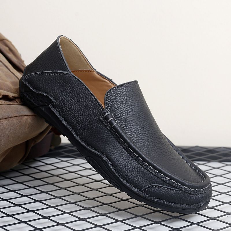 New Casual Men's Shoes Large Size Leather Slip-on Bean Shoes_vogvips.com