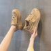 Women's Lace-Up Casual Sports Shoes Thick Sole Height-Increasing Outdoor Chunky Sneaker Vacation Breathable Student Shoes, Flat-Bottomed Walking Shoes_vogvips.com
