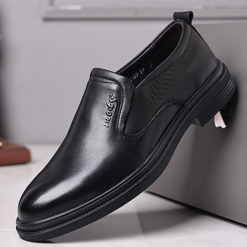 Euro Step Fist Laye Cowhide Genuine Thick Soft Sole Comfotable Casual Round Toe Slip-On Men's Business Leathe Shoes Fomal_vogvips.com