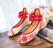 Low Heeled Single Blue And White Porlain, Shallow Cut Cow Tendon Sole, Embroidered Fabric, Women's Mother's Shoes,_vogvips.com