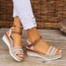 New Large Slope Heel Thick Bottom Sandals Straw Weaving Water Diamond Sparkling Simple And Comfortable Fashion Buckle_vogvips.com