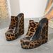 Peep Toe Leopard Print Color Block Transparent Glass Glue Wedge Sandals High Heeled Slippers For Women Fashionable_vogvips.com