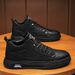 Men's High Top Retro British Style Casual Leather Boots - Waterproof Slip-On Ankle Boots With EVA Insole For All-Day Comfort_vogvips.com