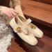Spring Soft Leather Metal Buckle Small Square Head Retro Flat Heel Single Shoes One-word Buckle Mary Jane Shoes Women's Shoes Flat Shoes_vogvips.com