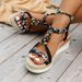 plus Size Rhinestone Embellished Wedge Heel Sandals For Women Ethnic Fashion Beach Shoes With Elastic Band_vogvips.com