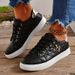 Fashion Lightweight Women's Sneakers - Black, White And Gold Embellished, Lace-Up Low-Top Casual Shoes For All Seasons_vogvips.com