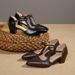 Women's Plus Size Mid Heel Leather Shoes Summer New Style Pointed Toe Chunky Heel Hollow Single Retro Woven_vogvips.com