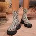Women's Slimming Platform Elastic Boots, Autumn Leopard Print, Chunky Heel, Plus Size, Mid Calf Sock Boots._vogvips.com