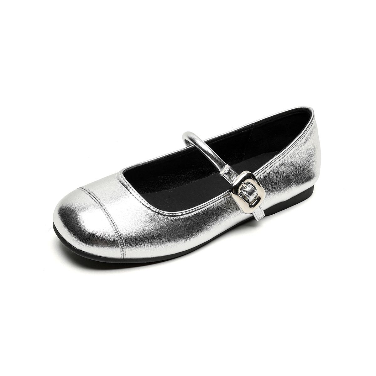 Silver Single Shoes Women's Flat French One-word Strap Ballet With Skirt Mary Jane Women's Shoes_vogvips.com