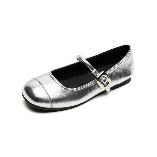 Silver Single Shoes Women's Flat French One-word Strap Ballet With Skirt Mary Jane Women's Shoes_vogvips.com