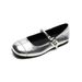 Silver Single Shoes Women's Flat French One-word Strap Ballet With Skirt Mary Jane Women's Shoes_vogvips.com