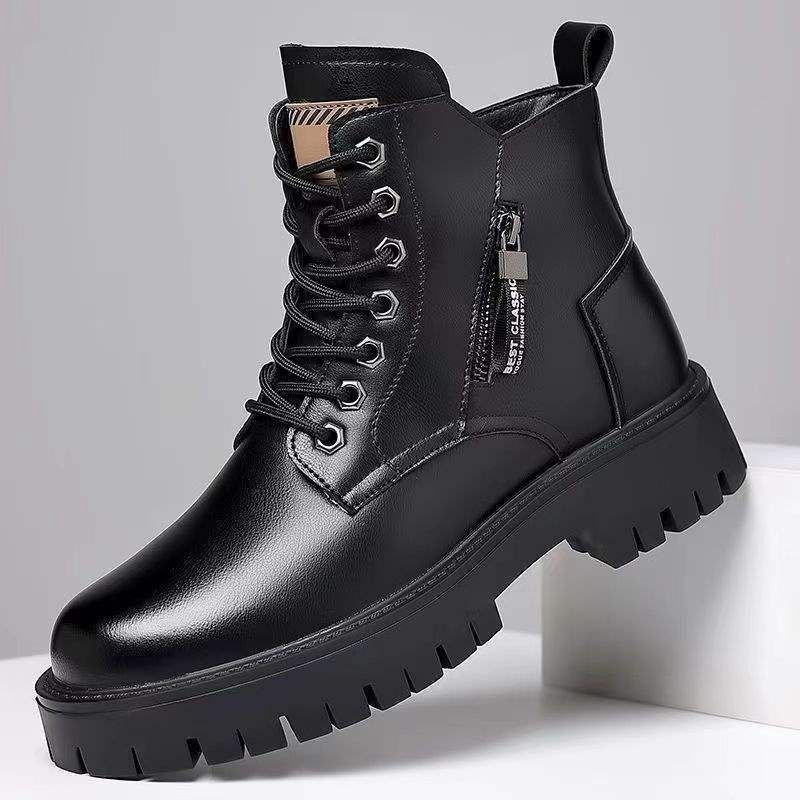 European Warm Series Men's Martin Autumn Four Seasons New Fleece-Lined Warm Cotton Shoes Soft Leather British High-Top Non-Slip Boots Order_vogvips.com