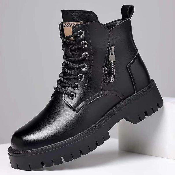 European Warm Series Men's Martin Autumn Four Seasons New Fleece-Lined Warm Cotton Shoes Soft Leather British High-Top Non-Slip Boots Order_vogvips.com