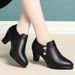 Women's Chunky Heel Round Toe Slip-On Dress Shoes - Soft Leather Comfortable Flats With Side Zipper For Work & Daily Wear_vogvips.com