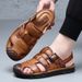 Summer Outdoor Leather Sandals, Closed-Toe Casual Beach Shoes, Genuine Leather, Non-Slip, Wear-Resistant Men's Sandals_vogvips.com