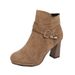 Women's High Heeled Fashion Boots Size 34 Belt Buckle Chunky Heel Suede Martin Boots Winter New_vogvips.com