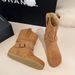 Suede Belt Buckle Wrinkled Denim For Women 2025 Autumn Winter New Versatile Flat Slim Mid-Calf Slouch Boots_vogvips.com