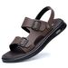 Sandals 2026 Summer Outdoor Casual Non-Slip Beach Genuine Leather Soft Sole Dual-Use Slippers Men's Trendy Shoes_vogvips.com
