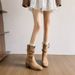 Western Cowboy Wrinkled Chunky Heel Short Women Pile British Style Small Height Increase Mid-Calf Martin Boots_vogvips.com